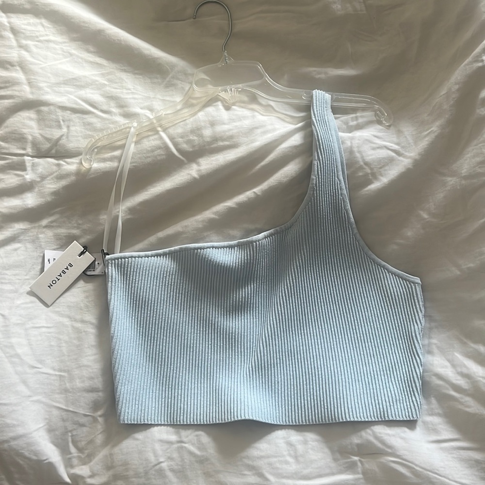 Aritzia Babaton one shoulder sculpt knit tank in fluid blue